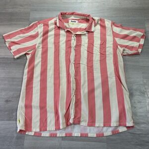 Duvin Shirt Mens Medium Pink Stripe Short Sleeve Button Up Rayon Casual